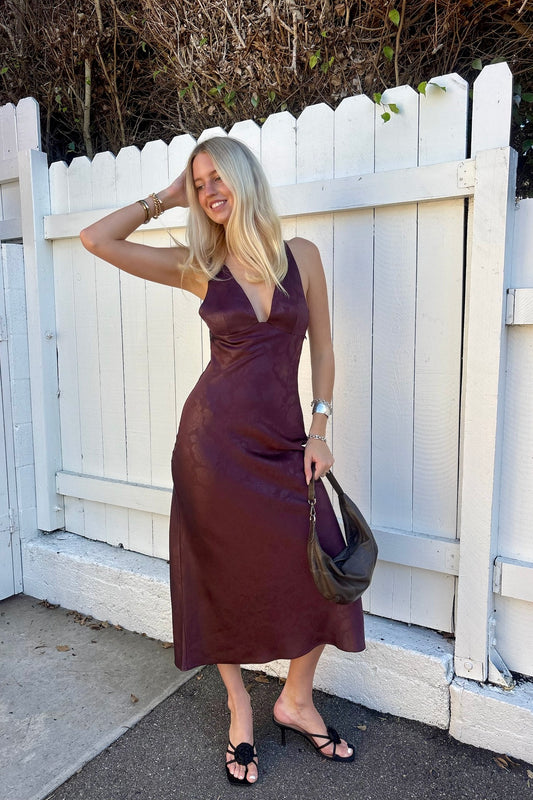 KEEN THE LABEL Edith Satin Floral Dress-The Shop Laguna Beach