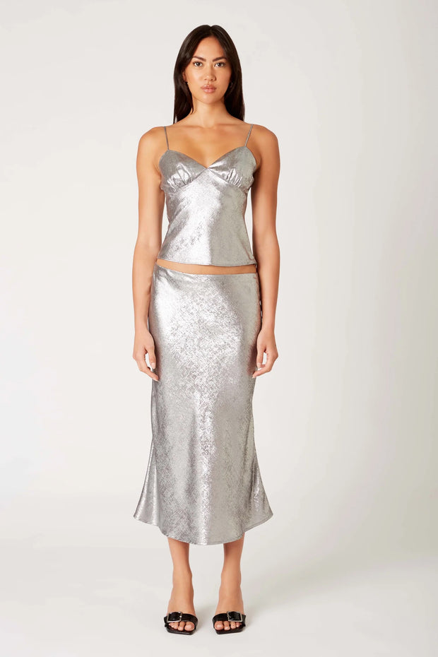 KEEN THE LABEL Elara Chrome Midi Skirt-The Shop Laguna Beach