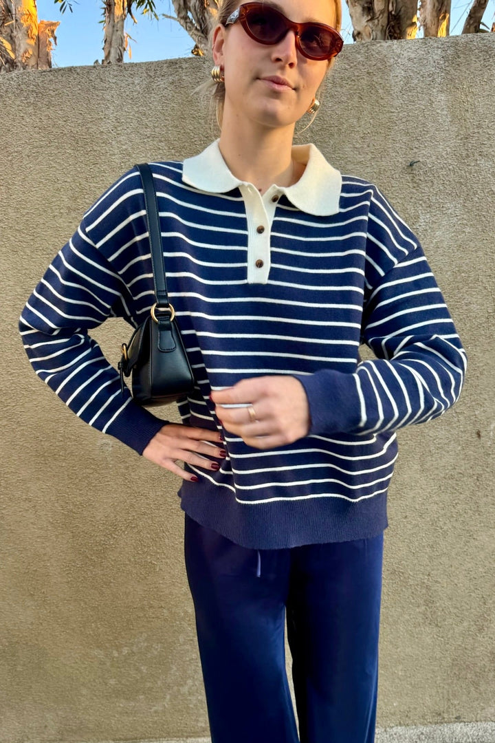 KEEN THE LABEL Alameda Polo Stripe Sweater-The Shop Laguna Beach