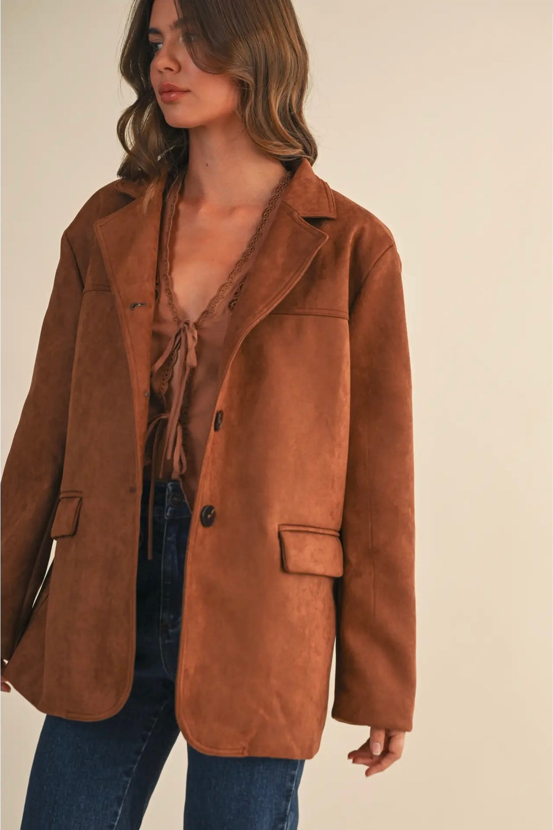KEEN THE LABEL Harlowe Faux Suede Blazer-The Shop Laguna Beach