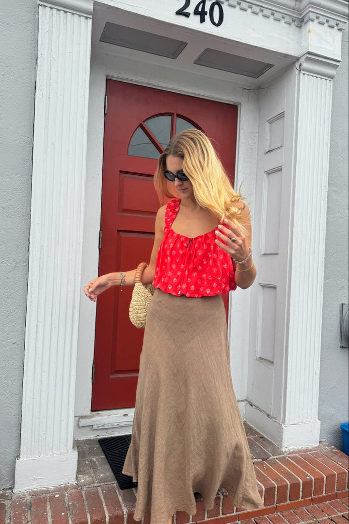 KEEN THE LABEL Yara Linen Midi Skirt-The Shop Laguna Beach