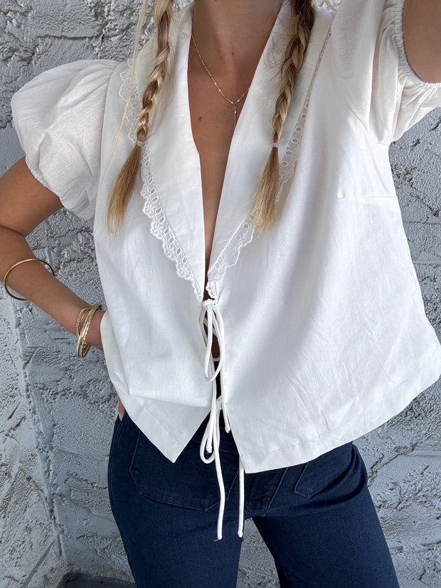 KEEN THE LABEL Winnie Tie-Front Collared Top-The Shop Laguna Beach