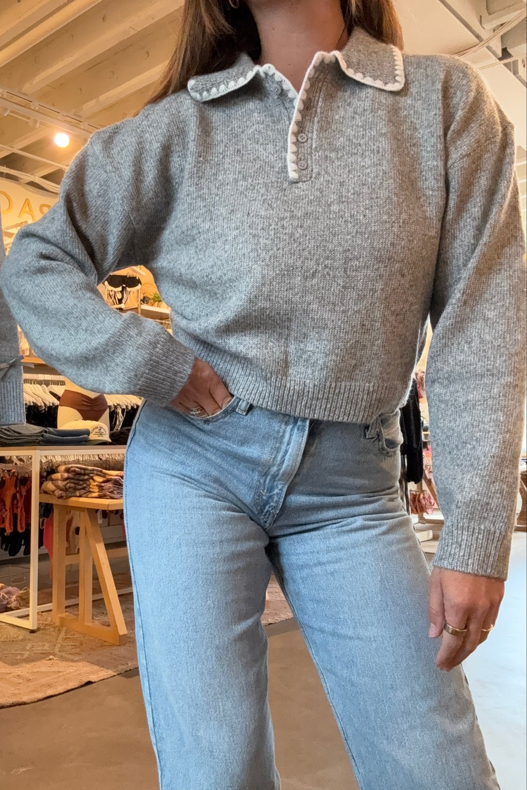 KEEN THE LABEL Kailee Whipstitch Collared Sweater-The Shop Laguna Beach