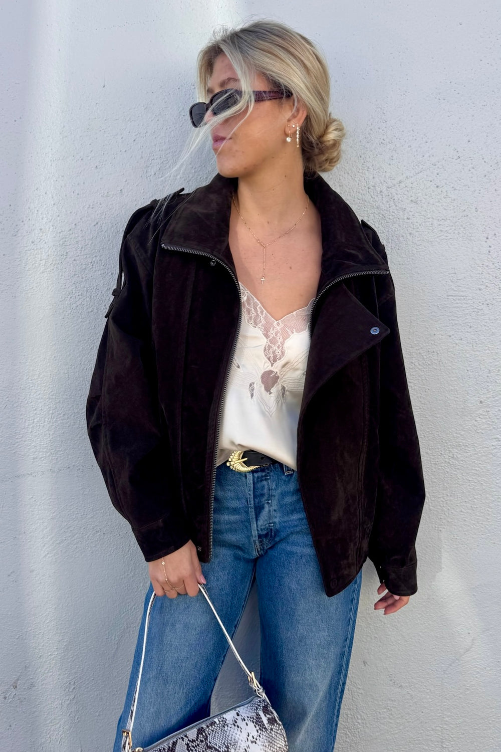 KEEN THE LABEL Lyra Suede Oversized Bomber Jacket-The Shop Laguna Beach