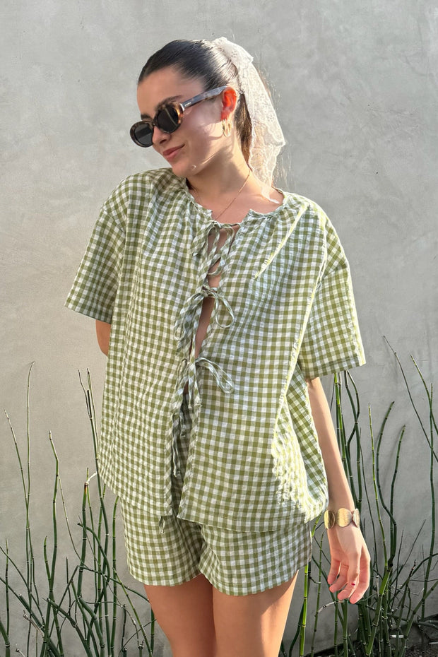 KEEN THE LABEL Sydney Gingham Tie Top-The Shop Laguna Beach