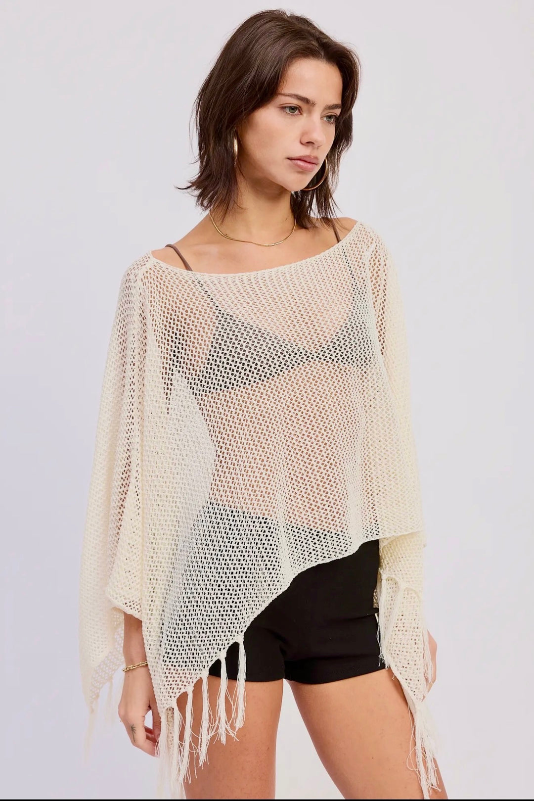 KEEN THE LABEL Zemira Crochet Fringe Poncho Top-The Shop Laguna Beach