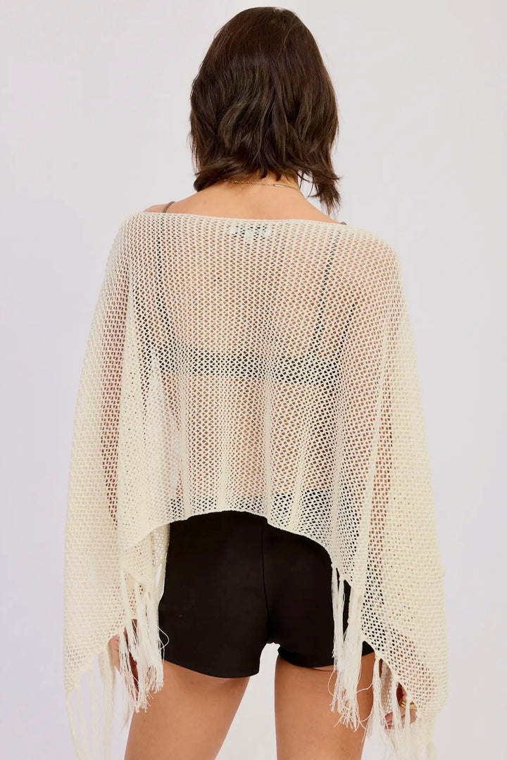 KEEN THE LABEL Zemira Crochet Fringe Poncho Top-The Shop Laguna Beach