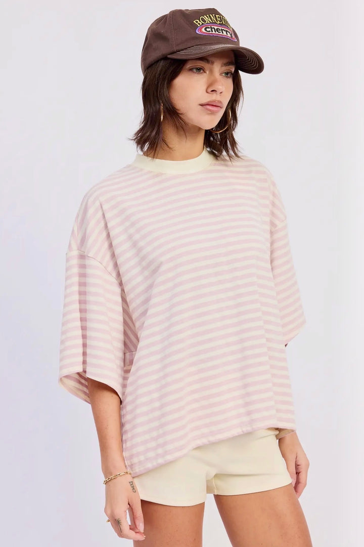 KEEN THE LABEL Katya Oversized Stripe Boxy Tee-The Shop Laguna Beach