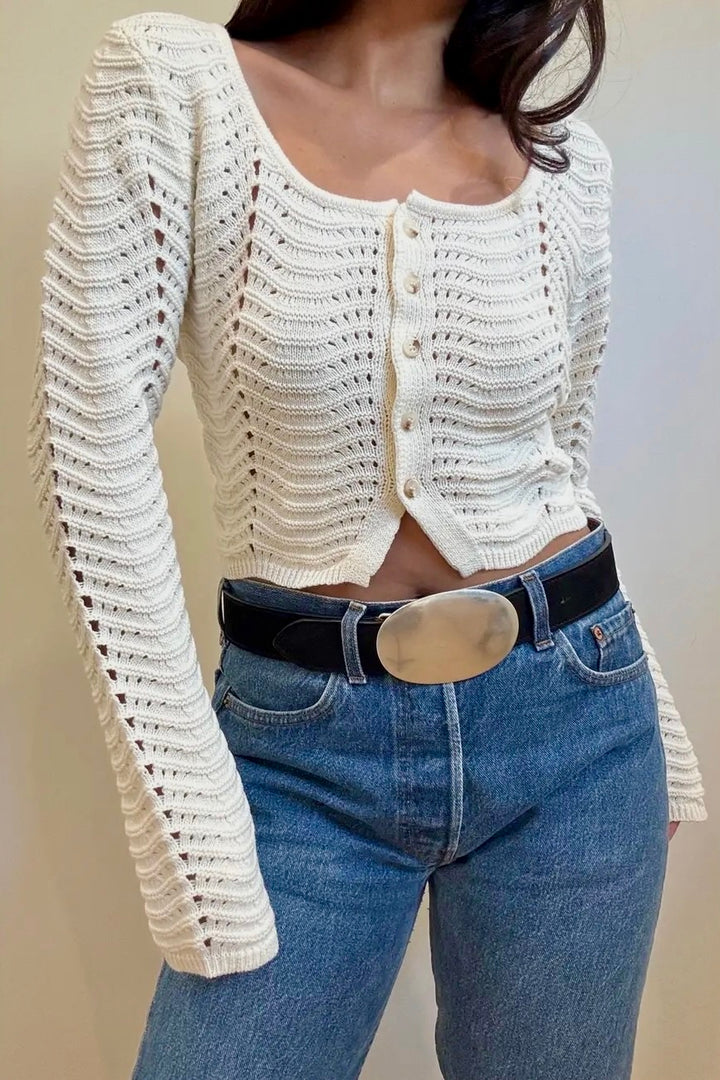 KEEN THE LABEL Malan Pointelle Open-Knit Cardigan-The Shop Laguna Beach