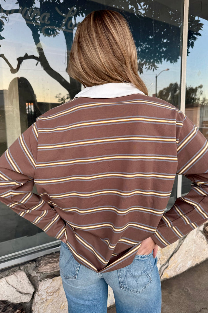 KEEN THE LABEL Paola Striped Long Sleeve Collared Tee-The Shop Laguna Beach