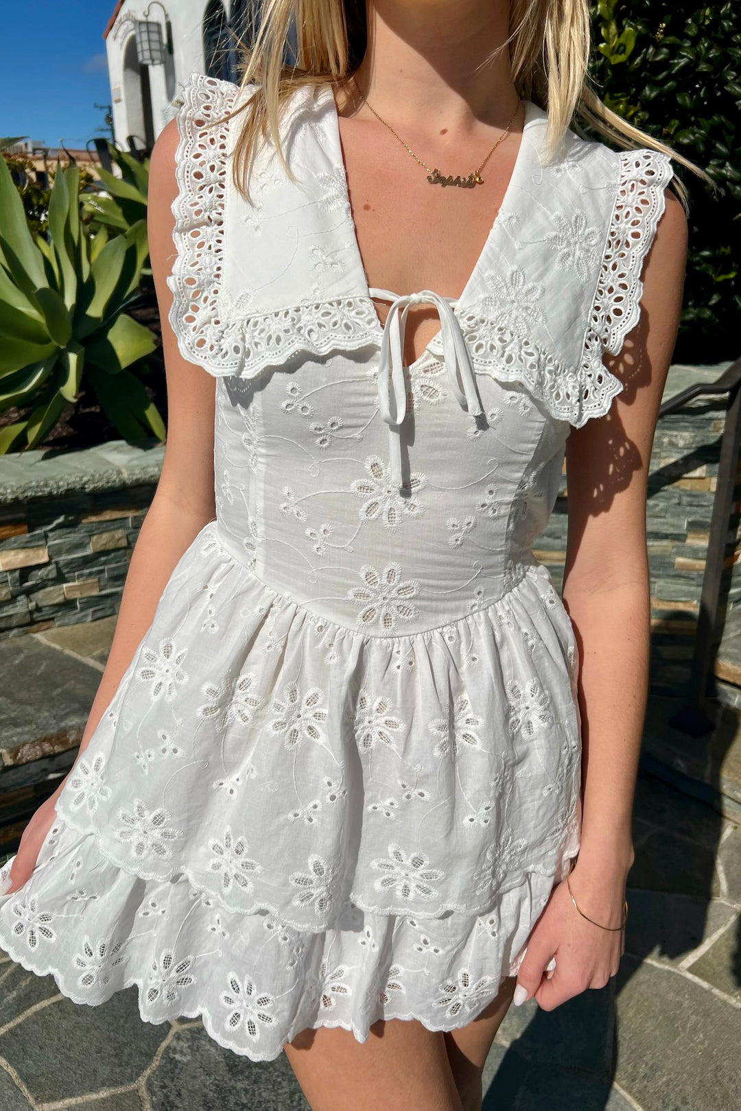 KEEN THE LABEL Rowe Collared Eyelet Mini Dress-The Shop Laguna Beach