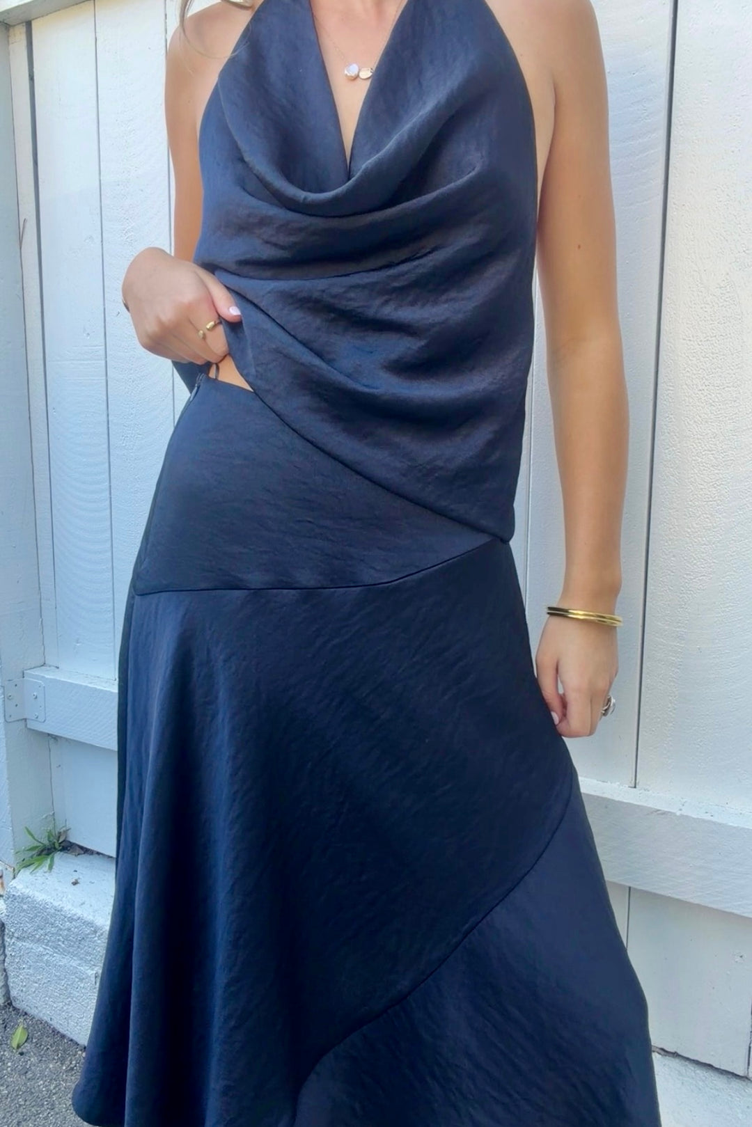 KEEN THE LABEL Chase Silky Asymmetrical Midi Skirt-The Shop Laguna Beach