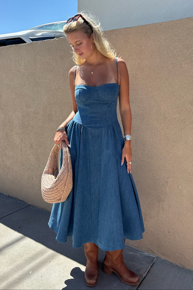 KEEN THE LABEL Kacey Denim Midi Dress-The Shop Laguna Beach