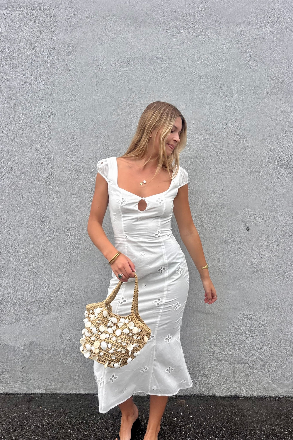 KEEN THE LABEL Eileen Eyelet Midi Dress-The Shop Laguna Beach