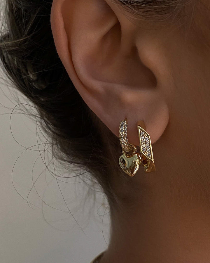 LUV AJ Puffy Heart Pave Huggies - Gold-The Shop Laguna Beach