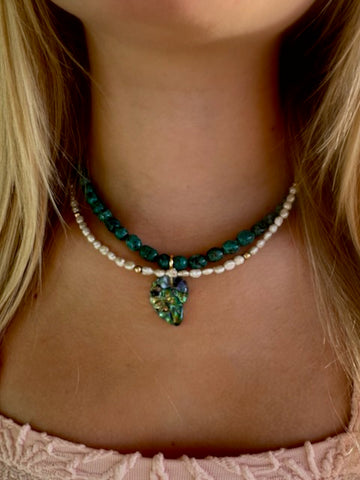 JESSICA MATRASKO Lila Turquoise/Abalone Ammonite Necklace