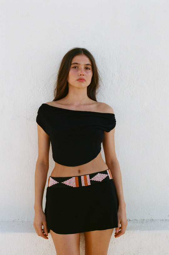 INDAH Maha Solid Cowl Neck Off-Shoulder Top-The Shop Laguna Beach