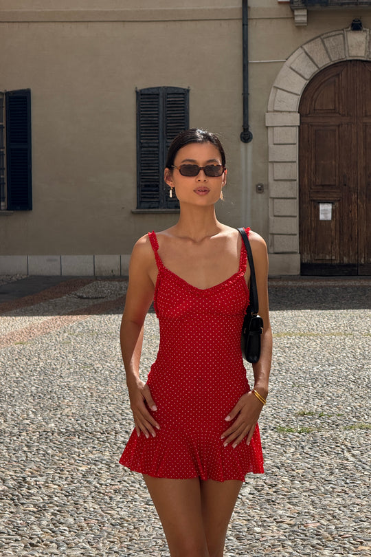 INDAH Camilla Printed Ruffle Mini Dress-The Shop Laguna Beach