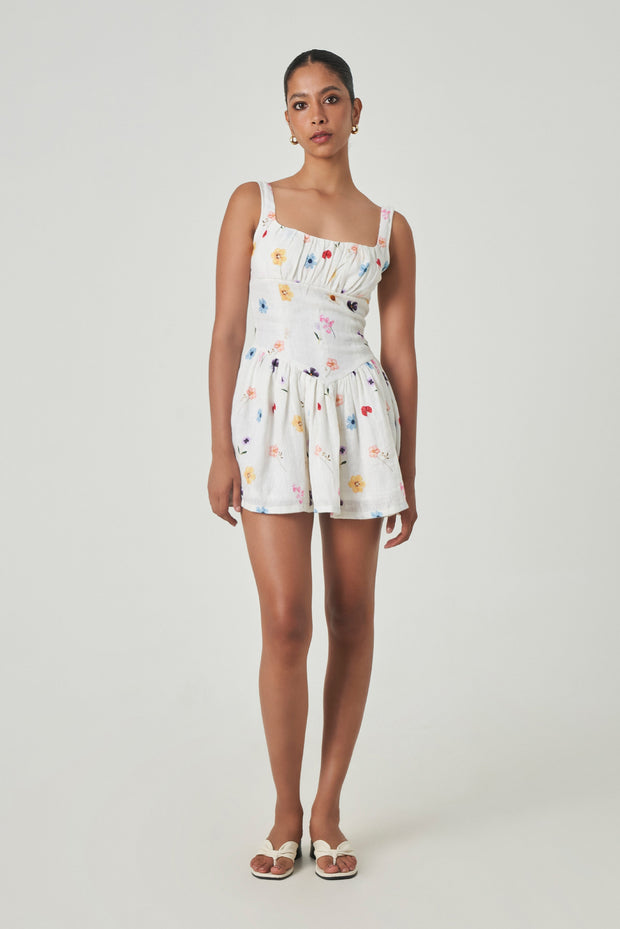 SUMMER AWAY Joao Floral Linen Mini Dress-The Shop Laguna Beach