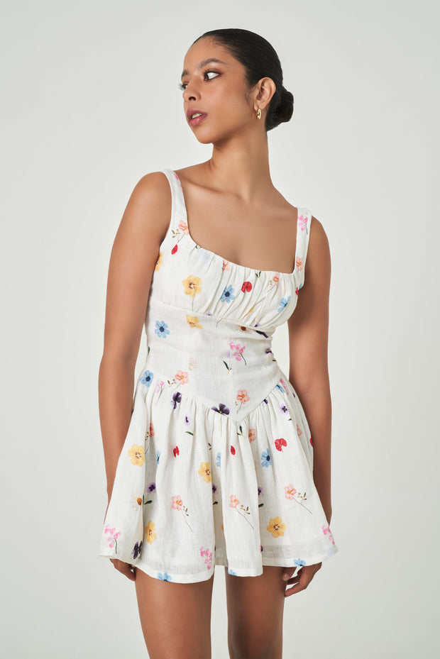 SUMMER AWAY Joao Floral Linen Mini Dress-The Shop Laguna Beach
