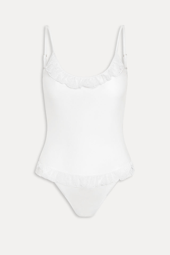 FRANKIES BIKINIS X PAIGE LORENZE Juliet Satin Ruffle One Piece