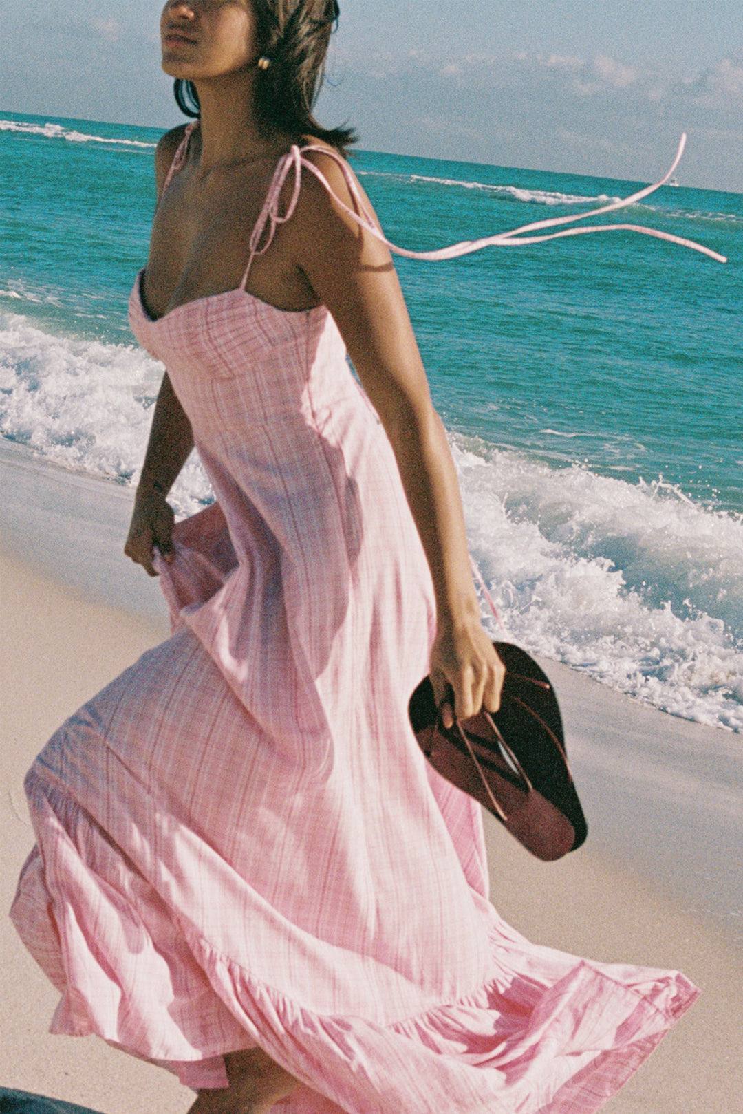 pink checkered maxi dress SUMMER AWAY Kansas Plaid Maxi Dress