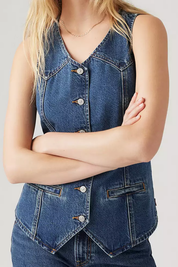 LEVI'S Longline Dark Wash Denim Vest-The Shop Laguna Beach