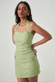 SUMMER AWAY Lucia Linen Halter Mini Dress