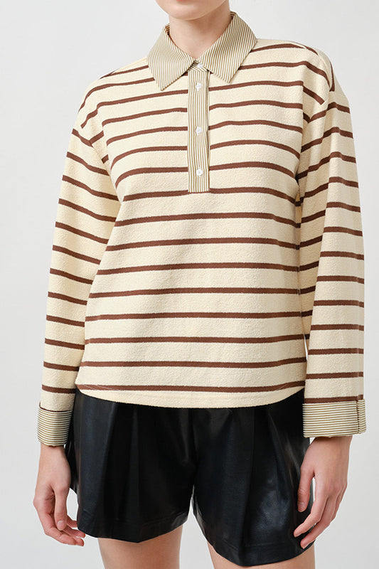 MAUDE CLUB Gabrielle Striped Knit Polo Top-The Shop Laguna Beach