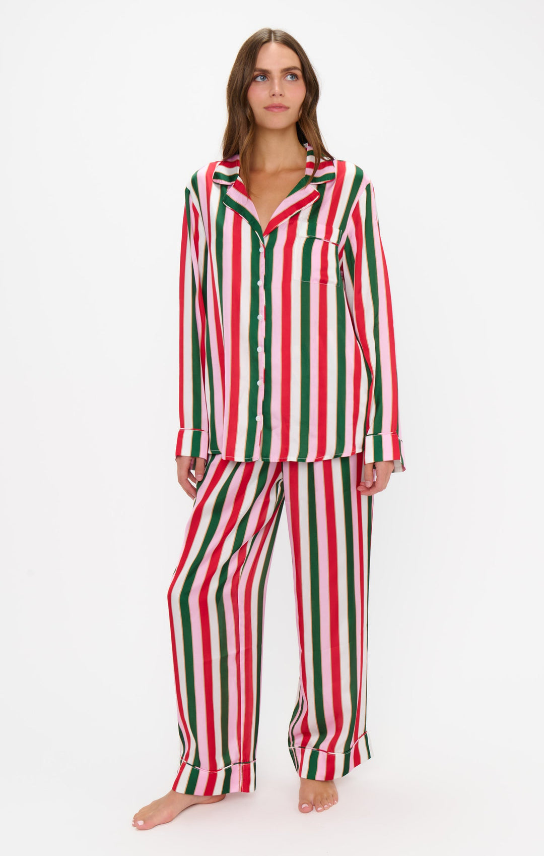 SHOW ME YOUR MUMU Classic Jolly Stripes Silky Pajama Set-The Shop Laguna Beach