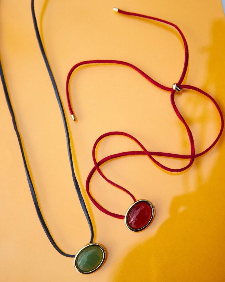 LUV AJ Sunset Stone Cord Necklace - Gold/Red-The Shop Laguna Beach