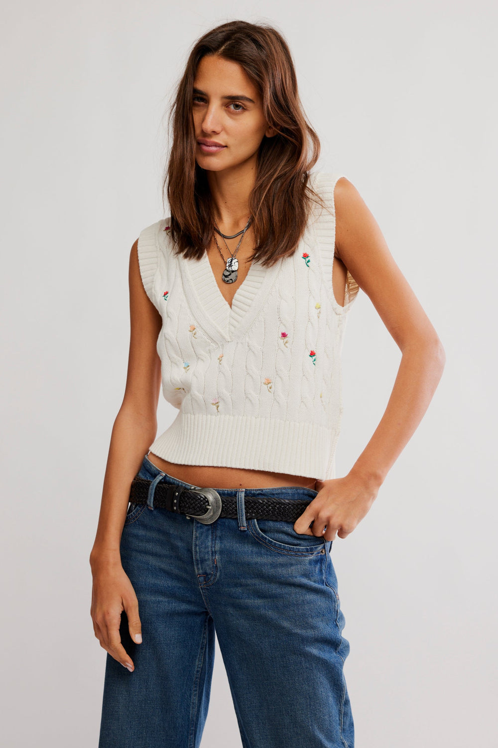 FREE PEOPLE Plumeria Floral Sweater Vest-The Shop Laguna Beach