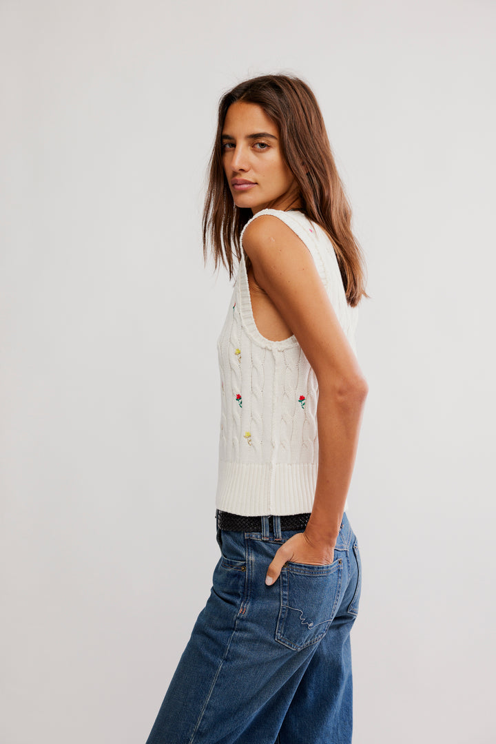 FREE PEOPLE Plumeria Floral Sweater Vest-The Shop Laguna Beach