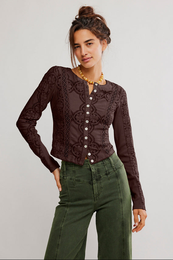 FREE PEOPLE Jae Sheer Lace Knit Long Sleeve Top-The Shop Laguna Beach