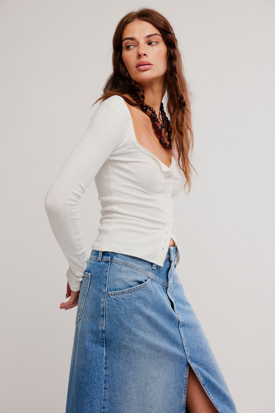 FREE PEOPLE End Game Pointelle Long Sleeve Tee-The Shop Laguna Beach