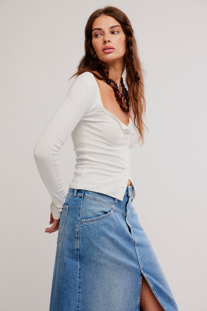 FREE PEOPLE End Game Pointelle Long Sleeve Tee-The Shop Laguna Beach