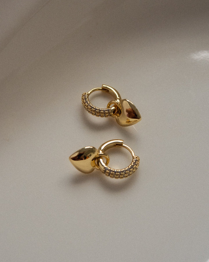 LUV AJ Puffy Heart Pave Huggies - Gold-The Shop Laguna Beach