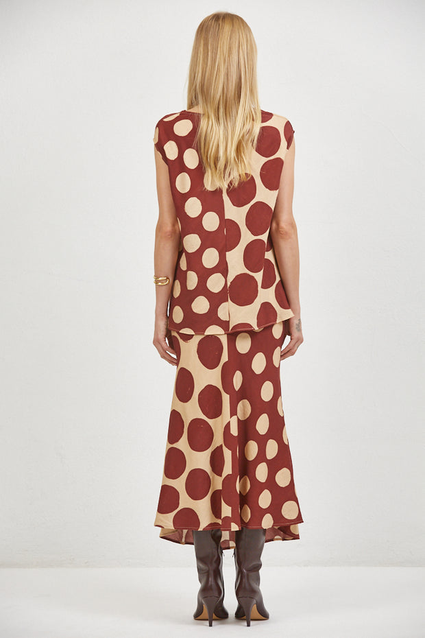 A. REN Merlot Polka Cowl Neck Top
