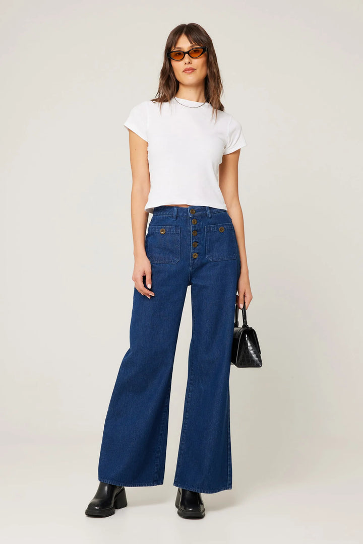 ROLLAS Studio Flare Buttoned Wide-Leg Denim Pant - Lou-The Shop Laguna Beach