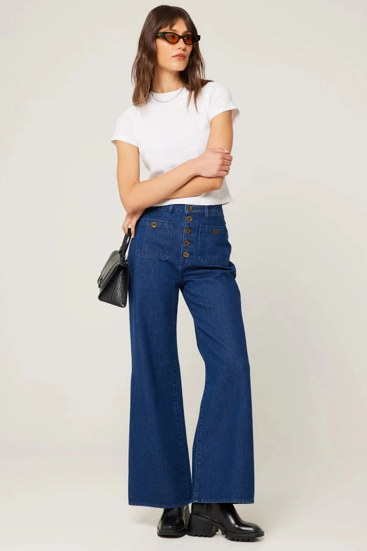 ROLLAS Studio Flare Buttoned Wide-Leg Denim Pant - Lou-The Shop Laguna Beach