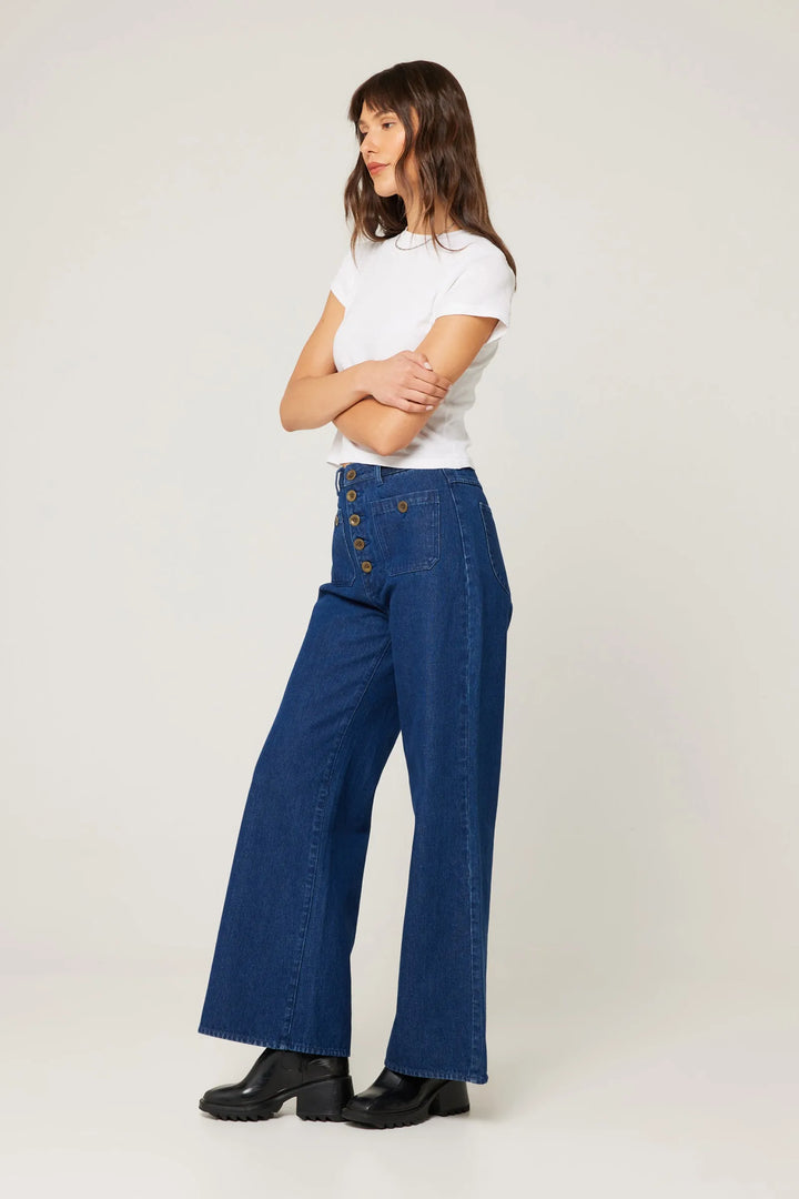ROLLAS Studio Flare Buttoned Wide-Leg Denim Pant - Lou-The Shop Laguna Beach