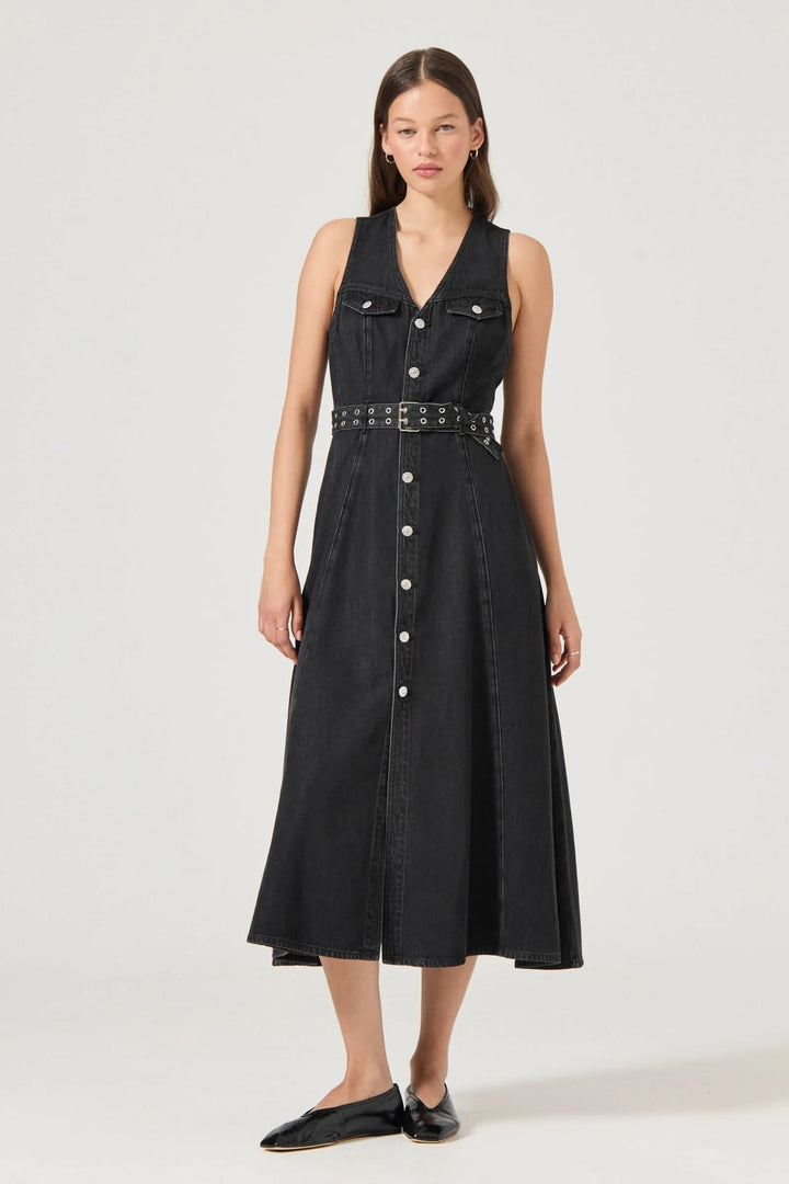 ROLLAS Angelica Denim Belted Dress-The Shop Laguna Beach