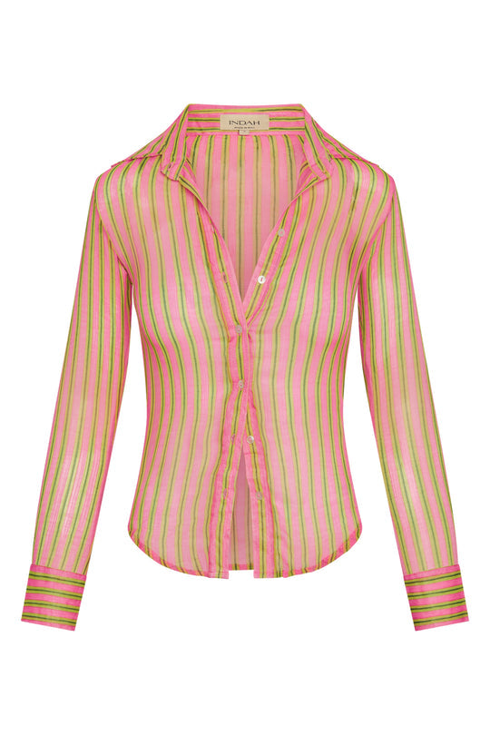 INDAH Rhode Stripe Button-Up Shirt-The Shop Laguna Beach