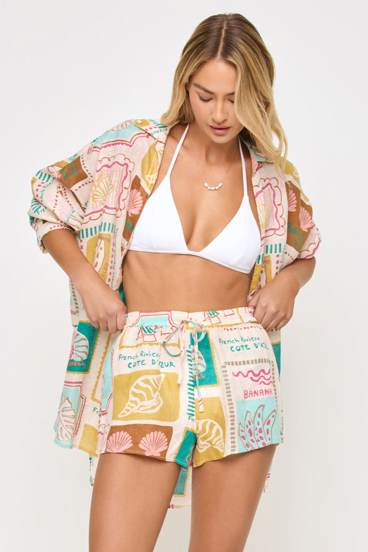 LSPACE Rio Printed Linen Tunic Shirt-The Shop Laguna Beach