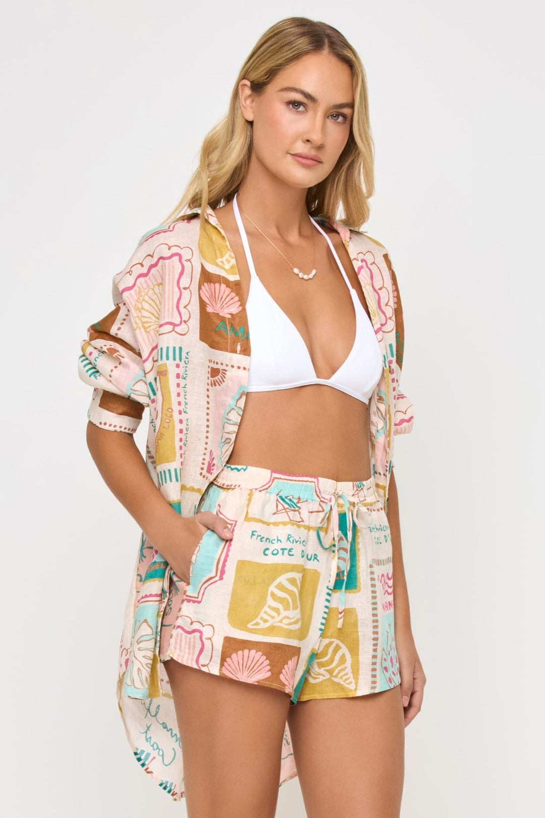 LSPACE Rio Printed Linen Tunic Shirt-The Shop Laguna Beach