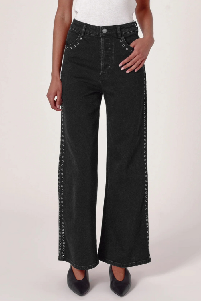 ROLLAS Sailor Scoop Jean - Black Sand Eyelet-The Shop Laguna Beach