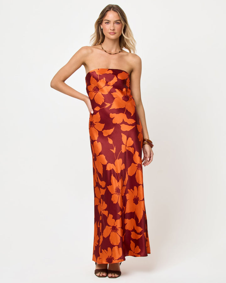 LSPACE Spring in Love Strapless Satin Maxi Dress