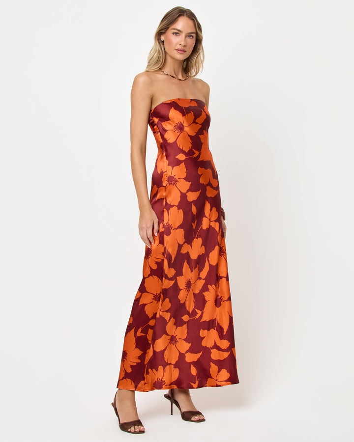 LSPACE Spring in Love Strapless Satin Maxi Dress