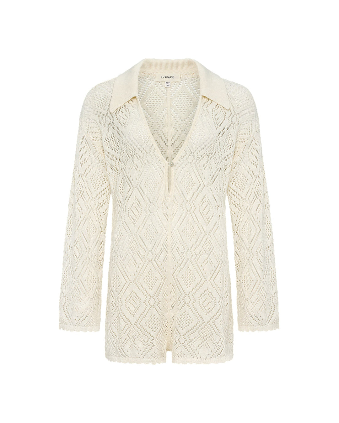LSPACE X THE SALTY BLONDE Golden Daze Crochet-Knit Romper