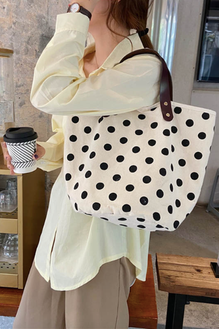 KEEN THE LABEL Medium Polka Dot Canvas Tote Bag-The Shop Laguna Beach